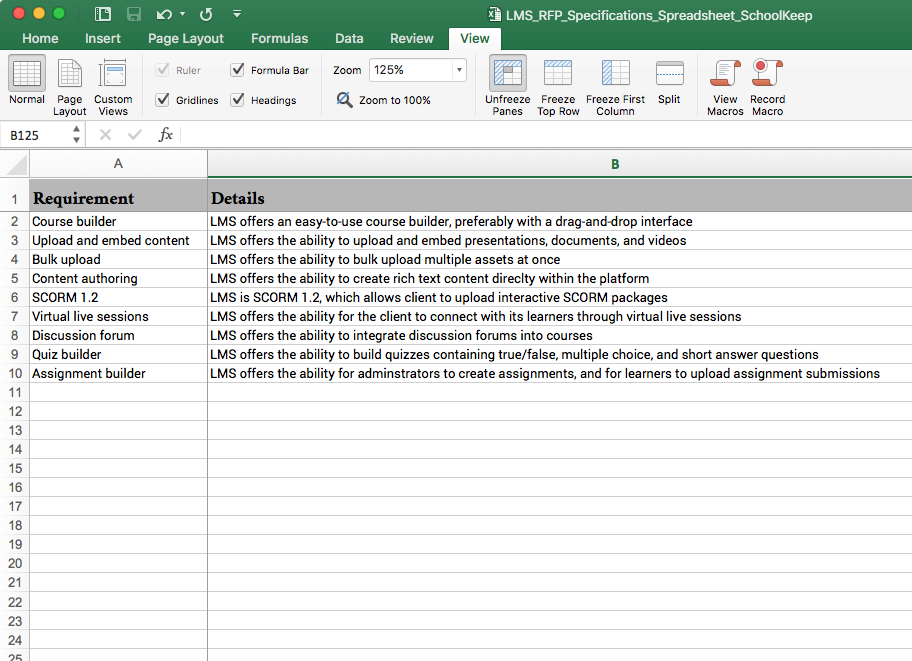 rfp template excel